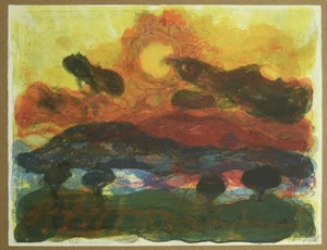 Christian Kruck Landschaft mit Pinien Farblithographie 19656 handsign. u. numm. - Imagen 1 de 1