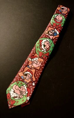 Рождественский мужской галстук Popeye 1993 Ralph Marlin винтажный Bluto оливковый Oyl - Изображение 1 из 4