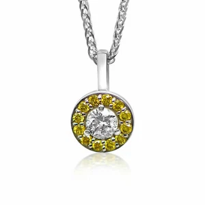Diamond Halo Pendant Necklace Round Cut Solid 14k White Gold 16" Chain 0.40 TCW - Picture 1 of 5