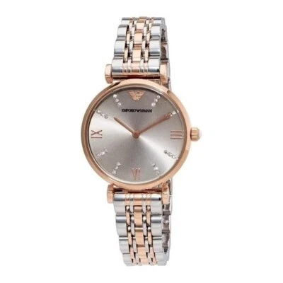 NEW EMPORIO ARMANI WOMENS WATCH SILVER & ROSE STRAP & GREY DIAL AR1840 GENUINE - Image 1 of 4