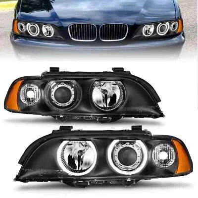 Faros proyectores ANZO negros con reflector de halo para 97-2001 E39 BMW Serie 5 Foto 1 de 4