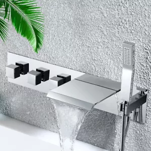 Grifo de latón cromado montado en pared cromado lavabo baño 2 asas - Imagen 1 de 11