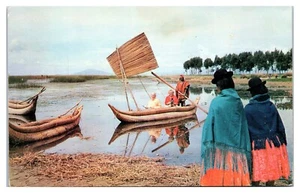 Fishing in Lake Titicaca Bolivia Peru - Pan American - Grace Airways Postcard - Picture 1 of 2