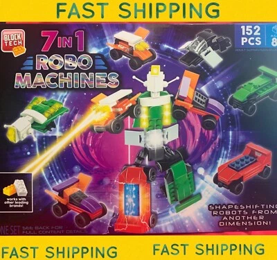 Block Tech 7-in-1 Robo Machines Building 152 Pieces Shapeshifting Robots AGES 8+ - Image 1 of 4