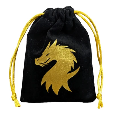 Dragon Bag Drawstring Pouch Gold Black Flannelette for DND RPG Dice Coins Tokens - Image 1 of 4