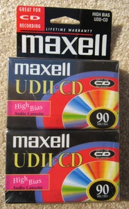 Paquete de 2 cintas de casete Maxell UDII CD90 de alto sesgo tipo II NUEVAS Y selladas en blanco EXC - Imagen 1 de 3
