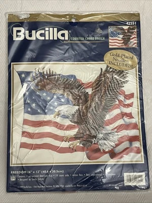 Bucilla FREEDOM Counted Cross Stitch Kit 42551 American Flag Eagle 1999 Sealed - Image 1 of 3