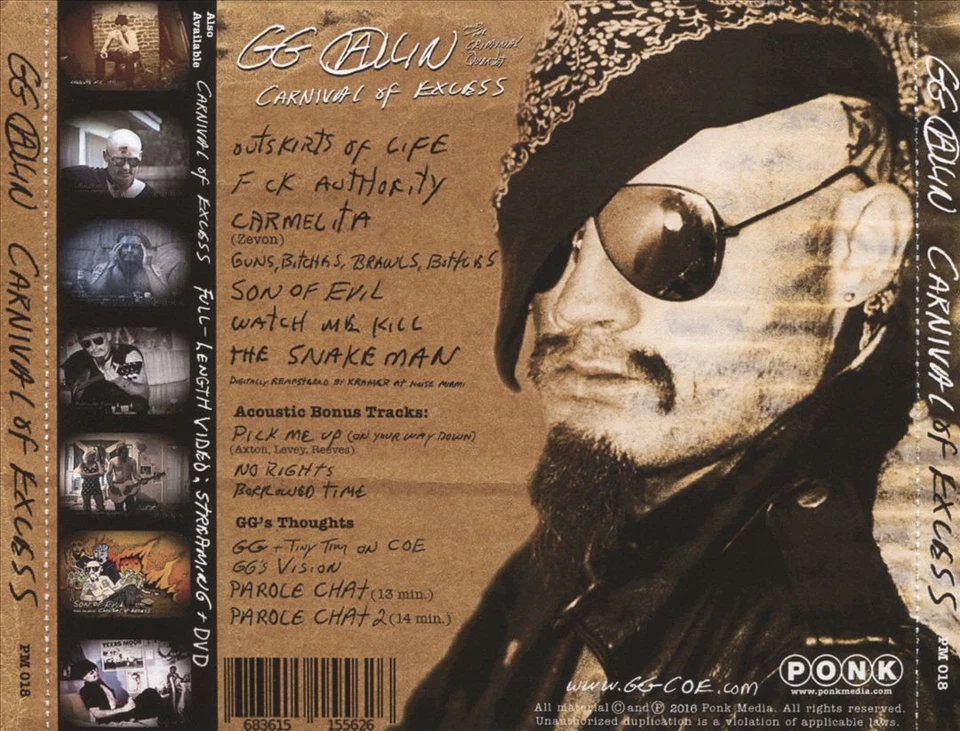G.G. ALLIN/G.G. ALLIN & THE CRIMINAL QUARTET - CARNIVAL OF EXCESS [PA] NEW CD Foto 1 de 1