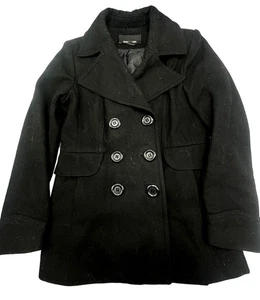 jones new York pea coat black button up collar foe pocket wool blend size 4 READ - Picture 1 of 8