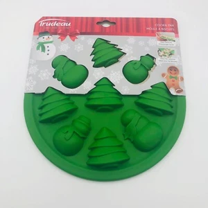 Trudeau 9" Round Silicone Holiday Tree & Snowman Mini Treats Christmas Cake Pan - Picture 1 of 2