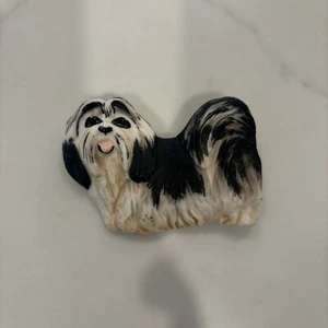 Carol Halmy Handmade Porcelain 3" Dog Pin Brooch SHIH TZU or LHASA APSO ~ Signed - Picture 1 of 2