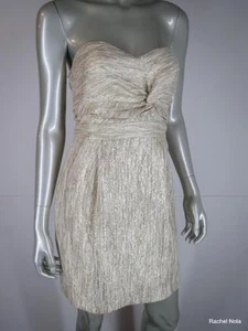 Sexy Mini Vestido Tibi Sin tirantes Talla 8 M Oro Metálico Torcido Frente Cóctel Fiesta - Imagen 1 de 12