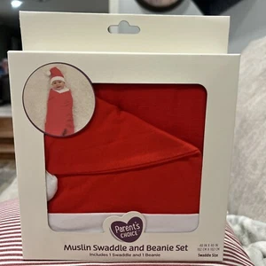 Baby Muslin Swaddle Blanket & Beanie Hat Red & White NEW IN PKG - Picture 1 of 4