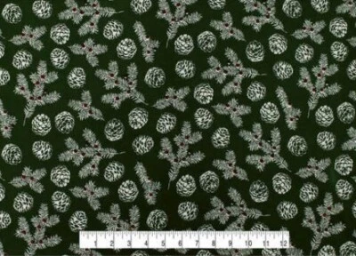 SUPER SNUGGLE FLANNEL Sewing Fabric .972 Yd (35") x 42" PINCONES & PINE ON GREEN - Image 1 of 4