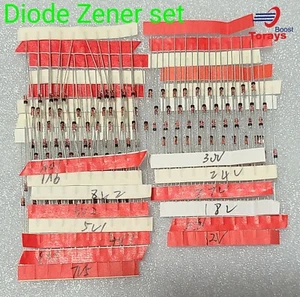 140Pcs Zener Diode Kit 3.3V–30V | 14 Values Assorted Set 0.5W 1/2W USA Stock - Afbeelding 1 van 3