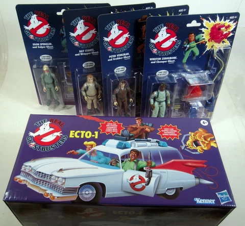 The Real Ghostbusters Ray Peter Egon Winston & ECTO 1 Retro 5” Figure Set Kenner Cover