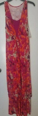 Liz Lange Maternity Pink Orange Floral Sleeveless Maxi Dress Size Small - Image 1 of 4