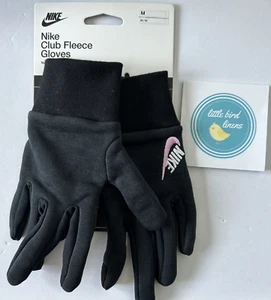 Nike Girls Gloves Youth Size Medium Fleece Black w/ Pink Logo Touchscreen 3 avai - Picture 1 of 8