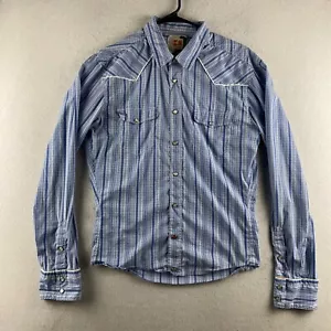 Hugo Boss Orang Shirt Mens XL Blue Button-Up Western Pearl Snap Stripe Pockets - Picture 1 of 18
