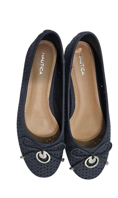 Nautica Women's Slip-On Ballet Flats Sz 9.5 Blue Seaback Bow Perforated Comfort - Image 1 of 4