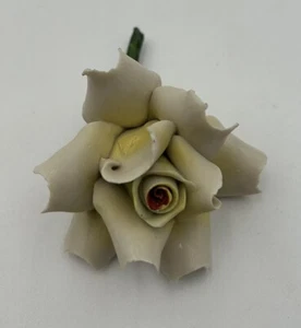 Capodimonte Porcelain Flower Yellow / White Rose Leaves Stem Scmid Italy - Picture 1 of 7
