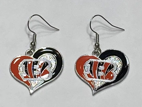 New Cincinnati Bengals Heart Shape Fish Hook Earrings, Gift for Her Mom, NFL Cover