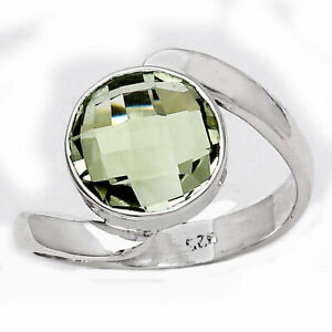 Faceted Prasiolite (Green Amethyst) 925 Sterling Silver Ring s.7.5 Jewelry E328