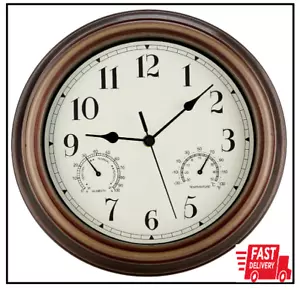 12-Inch Indoor/Outdoor Waterproof Wall Clock with Thermometer and Hygrometer New - Picture 1 of 3