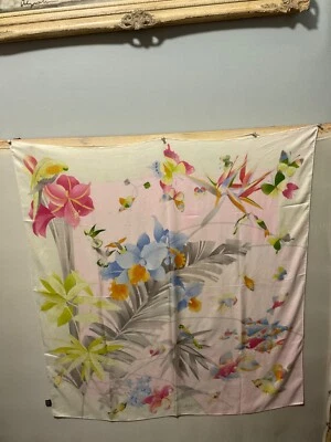 LEONARD PARIS Bufanda Marfil Floral Peces Pájaros 100% Seda 34 Cuadrado.   D1 Foto 1 de 4