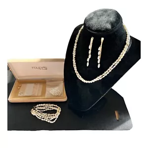 14K 585 GOLD Süßwasser Multistrang PERLE Hängel Ohrringe Halskette Armband SET - Bild 1 von 19