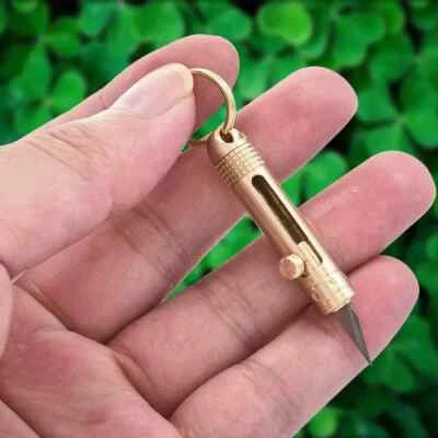 EDC Mini Portable Paper Knife Folding Pocket Keychain Brass Pendant Cutter Blade - Image 1 of 4