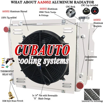 For 1987-2006 2005 Jeep Wrangler TJ YJ Chevy V8 3 Rows Radiator+Shroud Fan+Relay - Image 1 of 4