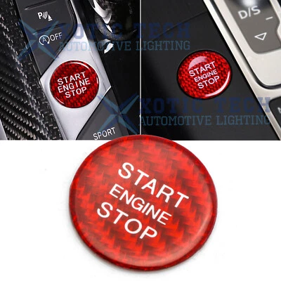 For Audi Red Carbon Fiber Engine Ignition Push Start/Stop Button Cap Sticker 1pc - Image 1 of 4