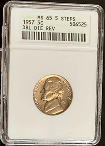 NQC 1957 5C Jefferson Doubled Die Reverse MS 65 5FS - Bild 1 von 2