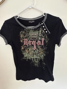 VTG Skinny Minnie Shirt Embellish Art 90s Tattoo Y2K Bling Girls Size L - Picture 1 of 6