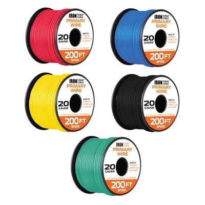 Iron Forge Cable 20 Gauge Automotive Wire - 5 Roll Assortment Pack - 200 Ft Of C - Image 1 of 4