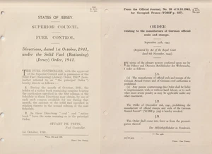 1940/43 3 x CIRCULARS OCCUPIED FRANCE (2) & STATES OF JERSEY - FUEL STAMPS SEALS - Picture 1 of 3