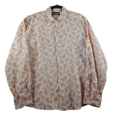 Camisa SAKS FIVE AVENUE Hombres XL Calce Ajustado Naranja Paisley Abotonada 100% Lino Foto 1 de 4