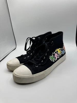 H&M Keith Haring Sneakers Men 11.5 Black White Canvas High Top Shoes Logo - Image 1 of 4