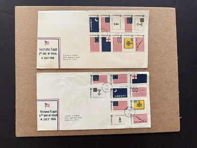 US 1968 FDC +Historic Flag Series #1354a + Hand-Drawn Monograph +Flag Cachet X2 - Image 1 of 2
