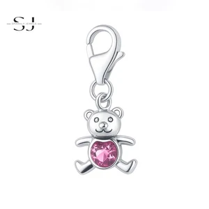 925 Sterling Silver Pink Teddy Bear Clip On Charm Lobster Clasp for Bracelet - Picture 1 of 2