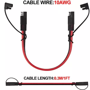 10AWG SAE Harness Extension Cable For Solar Panel Battery Tender Motorcycle 1FT - Picture 1 of 9