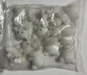 Vintage Set of 12 White Tiny Teddy Bears Flocked Plastic - Picture 1 of 4