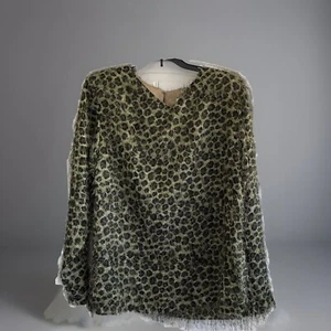 Vintage Essence By Mail Womens Sz M Top Green Black LS Animal Print Mohair 90’s - Picture 1 of 6