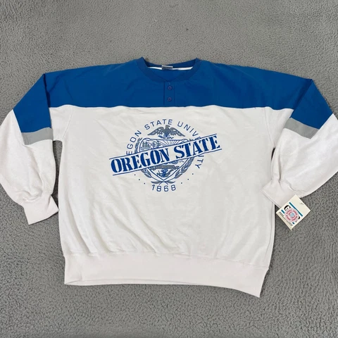Vintage Oregon State University Sweatshirt Mens XL Blue White Henley Neck Sports Cover