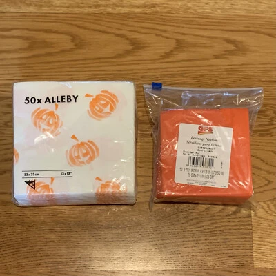NEW Set of 50 Halloween Pumpkin + Plain Orange Party Napkins IKEA ALLEBY 13x13" - Image 1 of 4