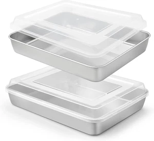 Baking Pan with Lid, 9 X 12 Inch Stainless Steel Lasagna Pan Deep, Rectangle Cak - Picture 1 of 9