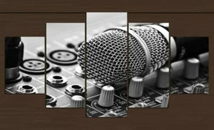 Multi Panel Druck Musik Studio Leinwand Wandbild Aufnahme 5 Stück Mikrofon Sound Noten - Bild 1 von 12
