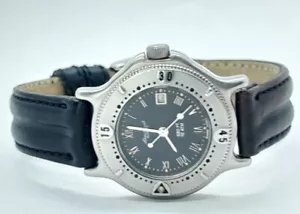 Eddie Bauer Watch Silver Case Black Face Screwdown Crown Swiss 7 Jewel 100M Dive - Picture 1 of 20