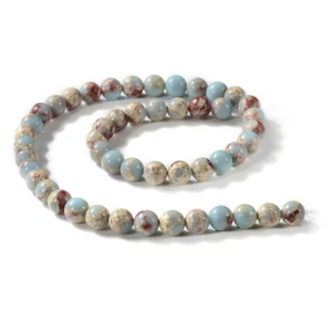 Pale Blue/Red Aqua Terra Jasper Beads Plain Round 8mm Strand Of 46+ - Picture 1 of 1